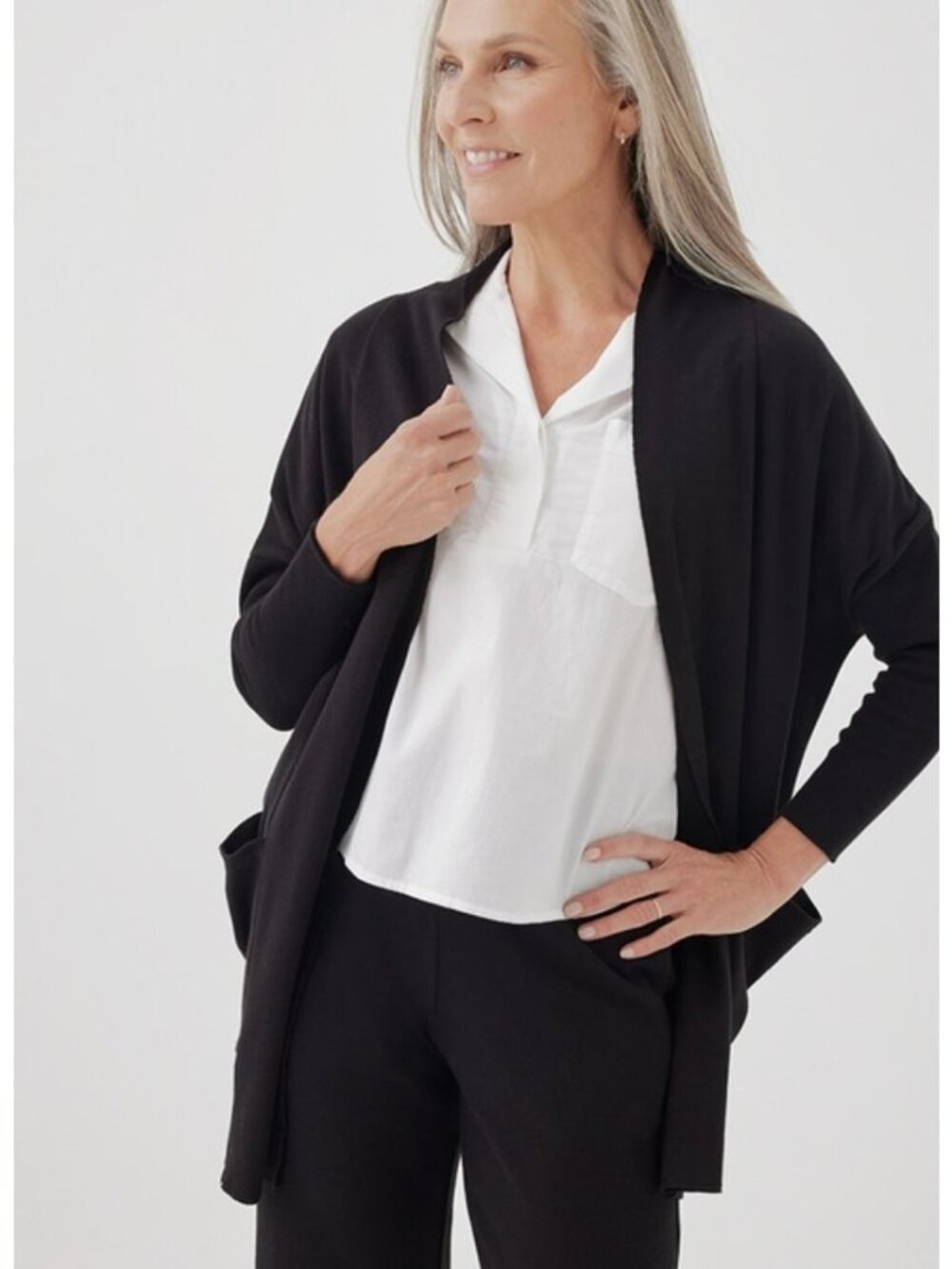 Pact Womens Airplane Black Cardigan oversized fits Medium Large Organic Cotton